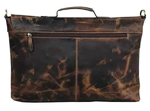 18 Inch Retro Buffalo Hunter Leather Laptop (Fits upto 17.6 Inch Laptop) Messenger Bag Office Briefcase College Bag (Distressed Tan)