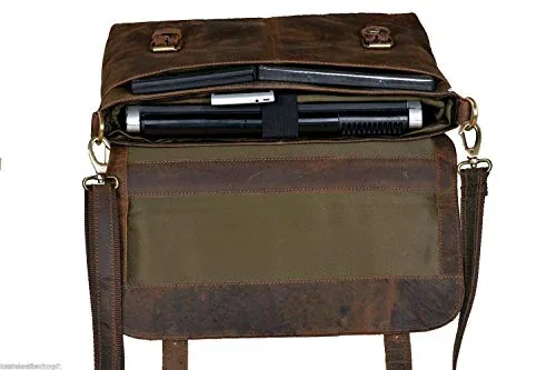 18 Inch Retro Buffalo Hunter Leather Laptop (Fits upto 17.6 Inch Laptop) Messenger Bag Office Briefcase College Bag (Distressed Tan)