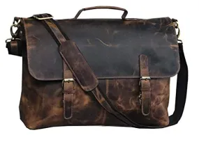18 Inch Retro Buffalo Hunter Leather Laptop (Fits upto 17.6 Inch Laptop) Messenger Bag Office Briefcase College Bag (Distressed Tan)