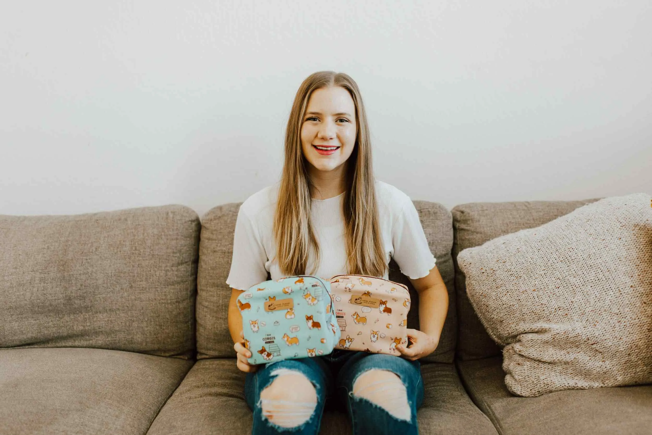 Baby Blue Aquatic Cats Cube Cosmetic Bag