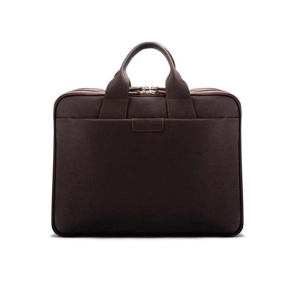 Belmont Leather 15" Laptop Briefcase - Brown With Silver Zips