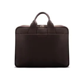 Belmont Leather 15" Laptop Briefcase - Brown With Silver Zips
