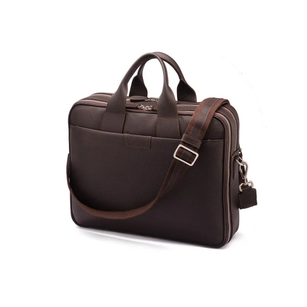 Belmont Leather 15" Laptop Briefcase - Brown With Silver Zips