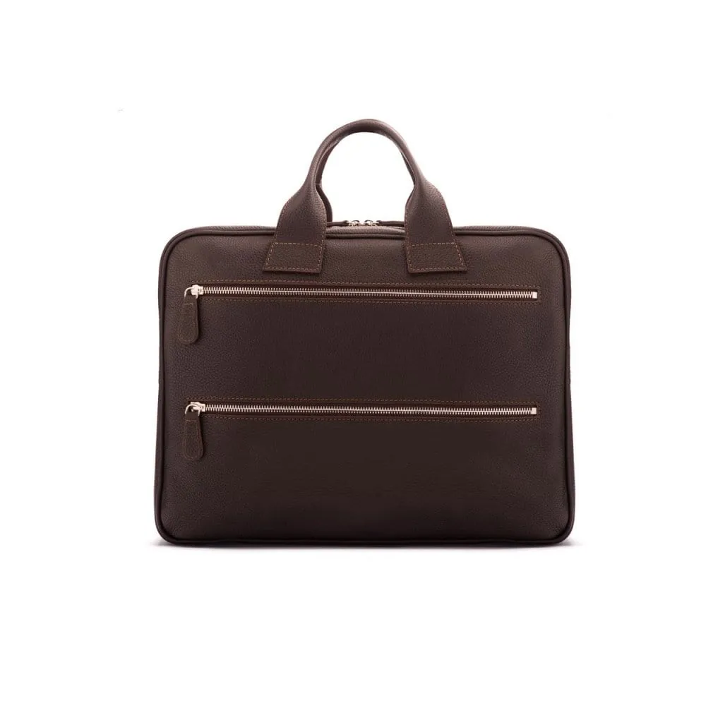 Belmont Leather 15" Laptop Briefcase - Brown With Silver Zips