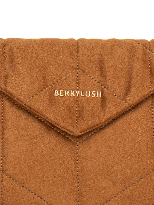 Berrylush Women Solid Brown PU Two-Handle Button Embellished Quilted Shoulder Bag