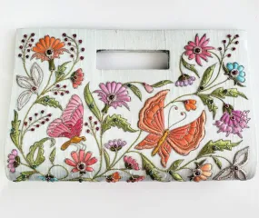 Butterfly Embroidered Silk Top Handle Bag