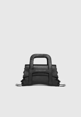 Caged Leather Lace Up Bag - Black