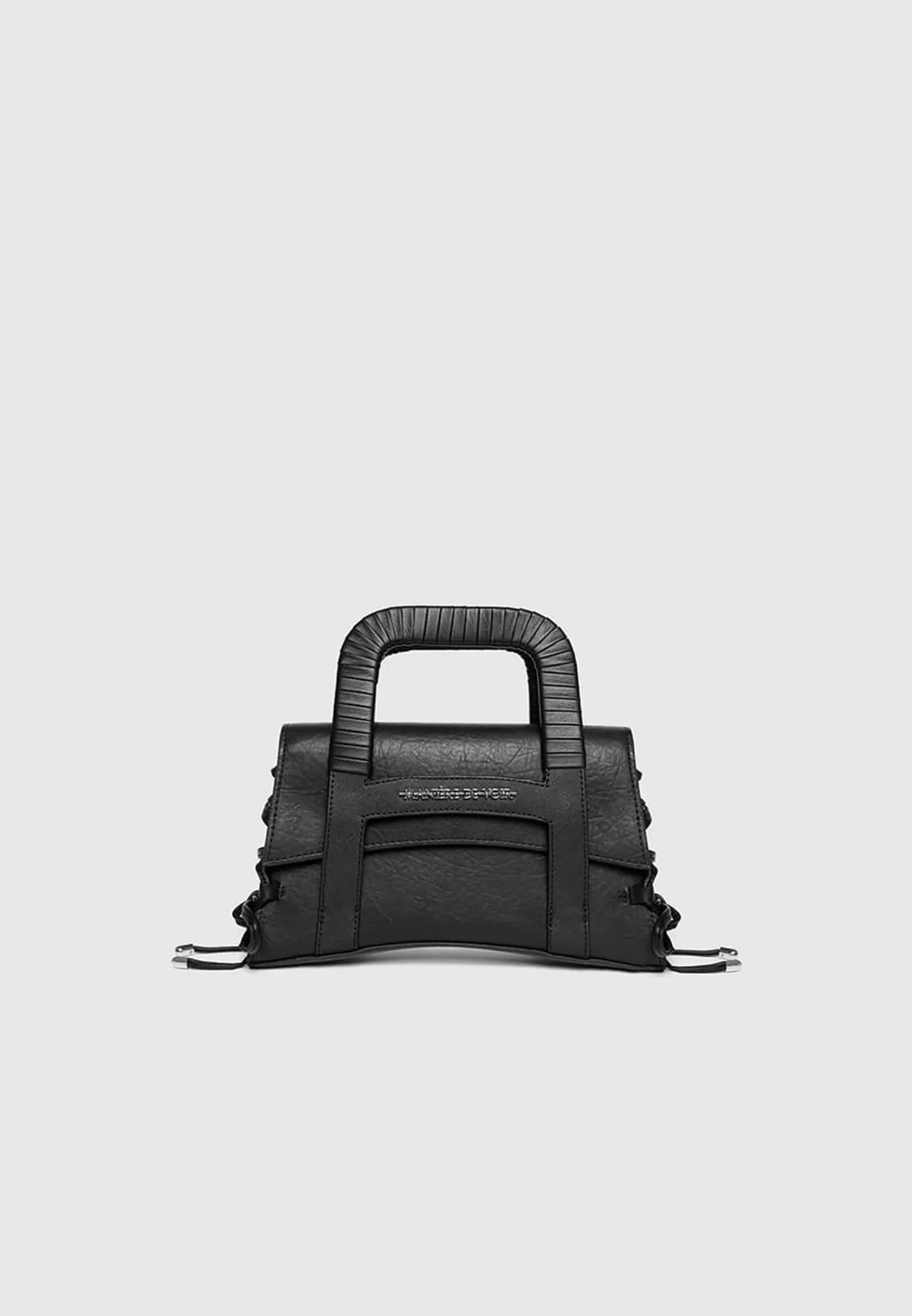 Caged Leather Lace Up Bag - Black