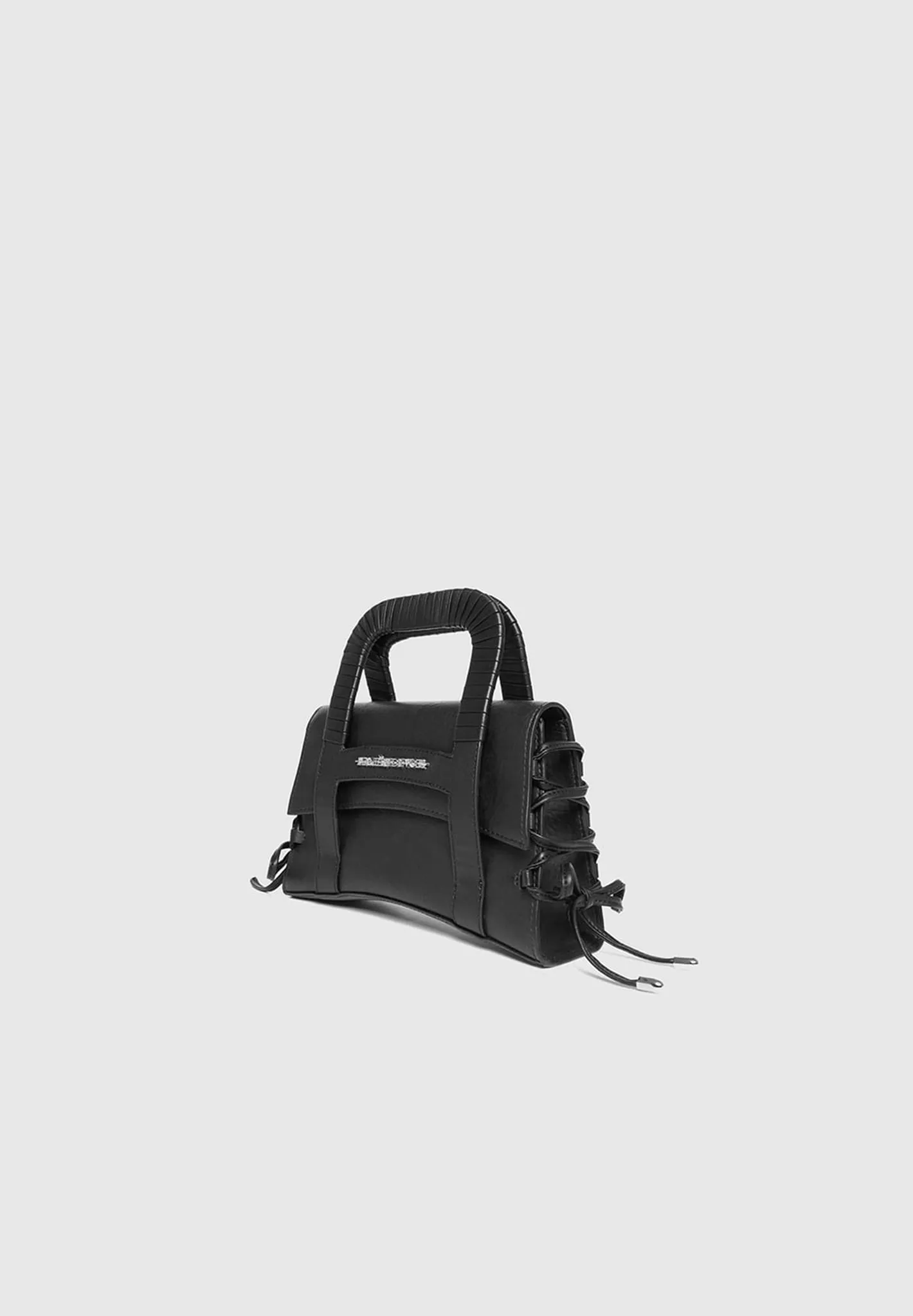 Caged Leather Lace Up Bag - Black