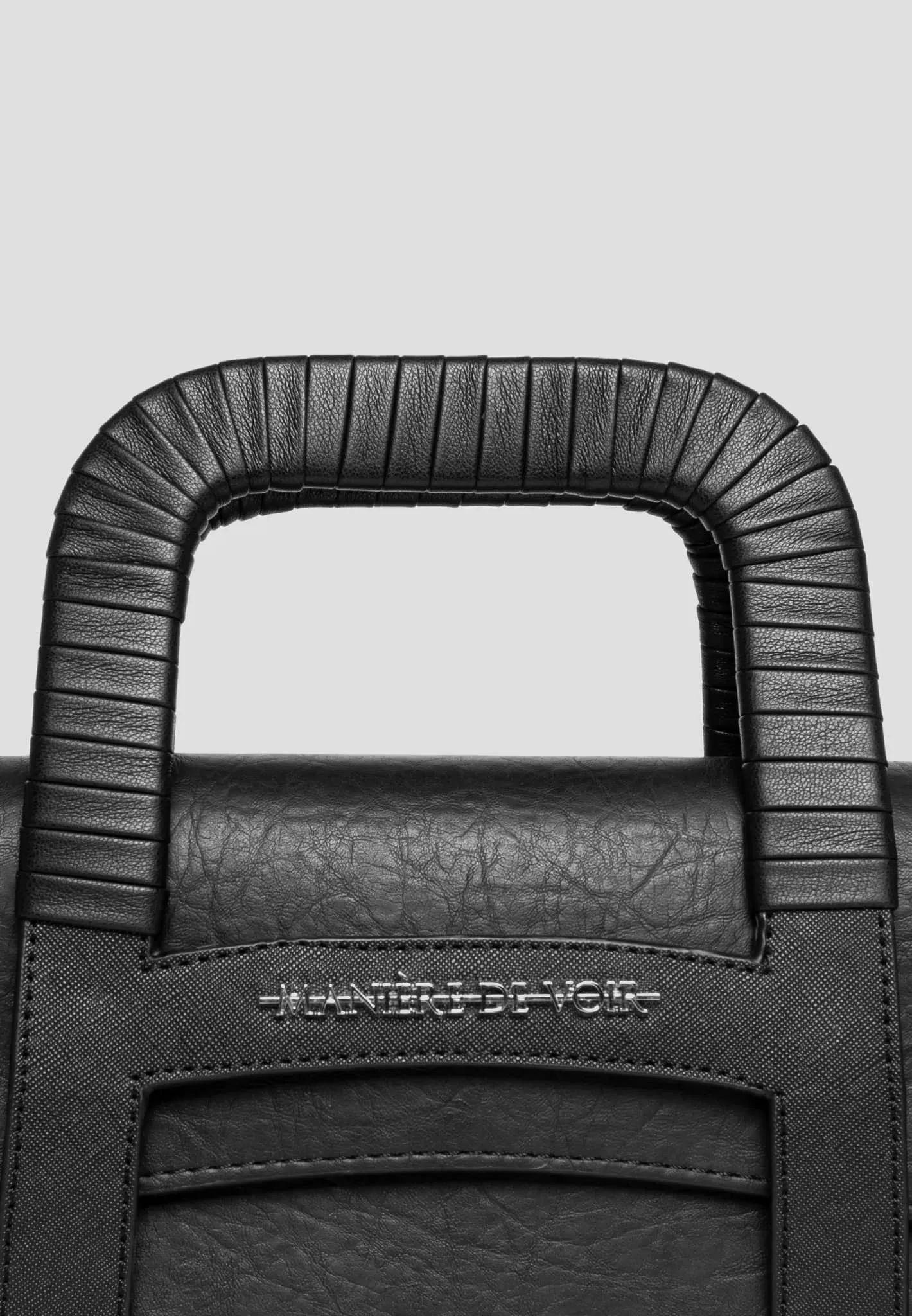Caged Leather Lace Up Bag - Black