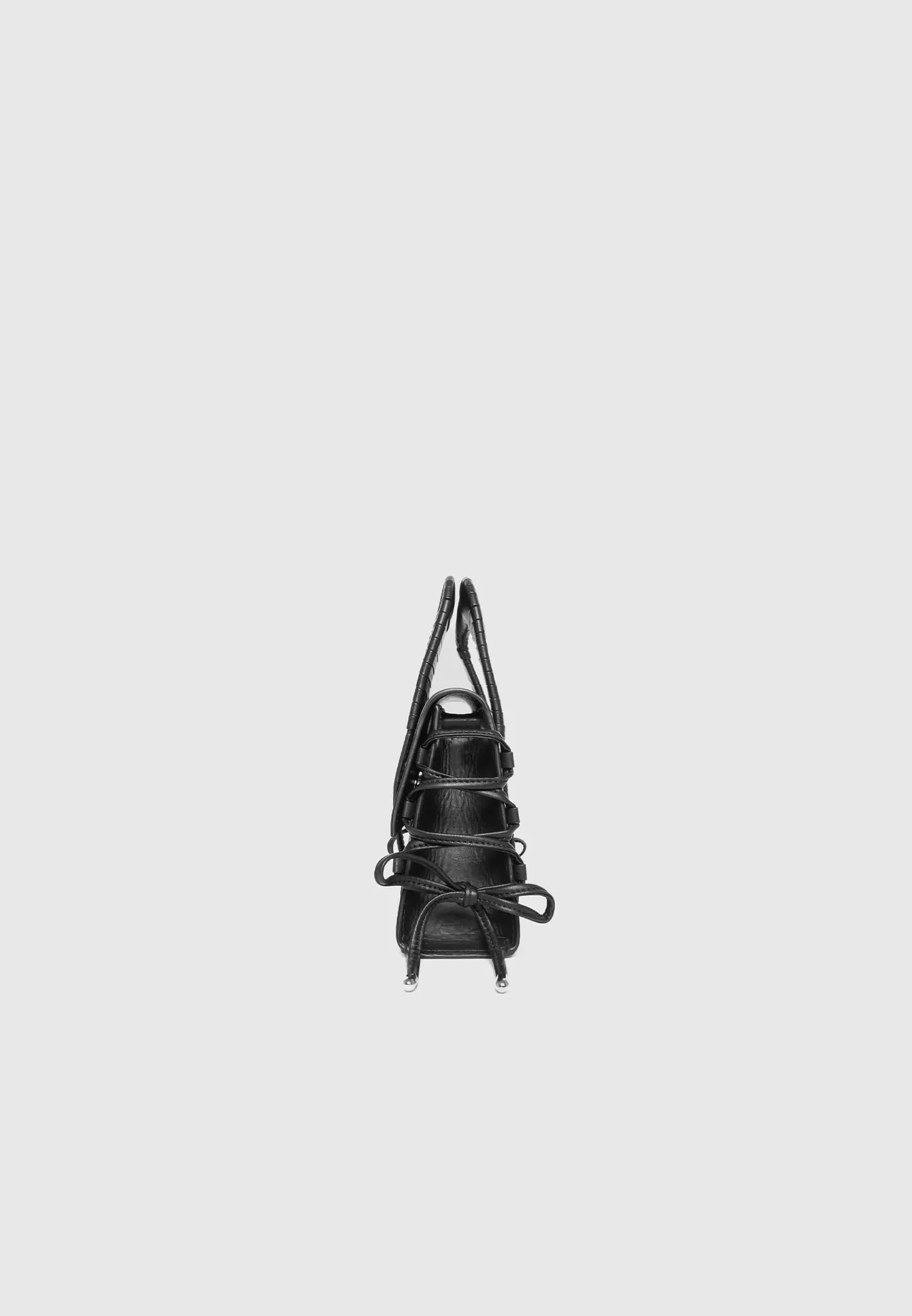Caged Leather Lace Up Bag - Black