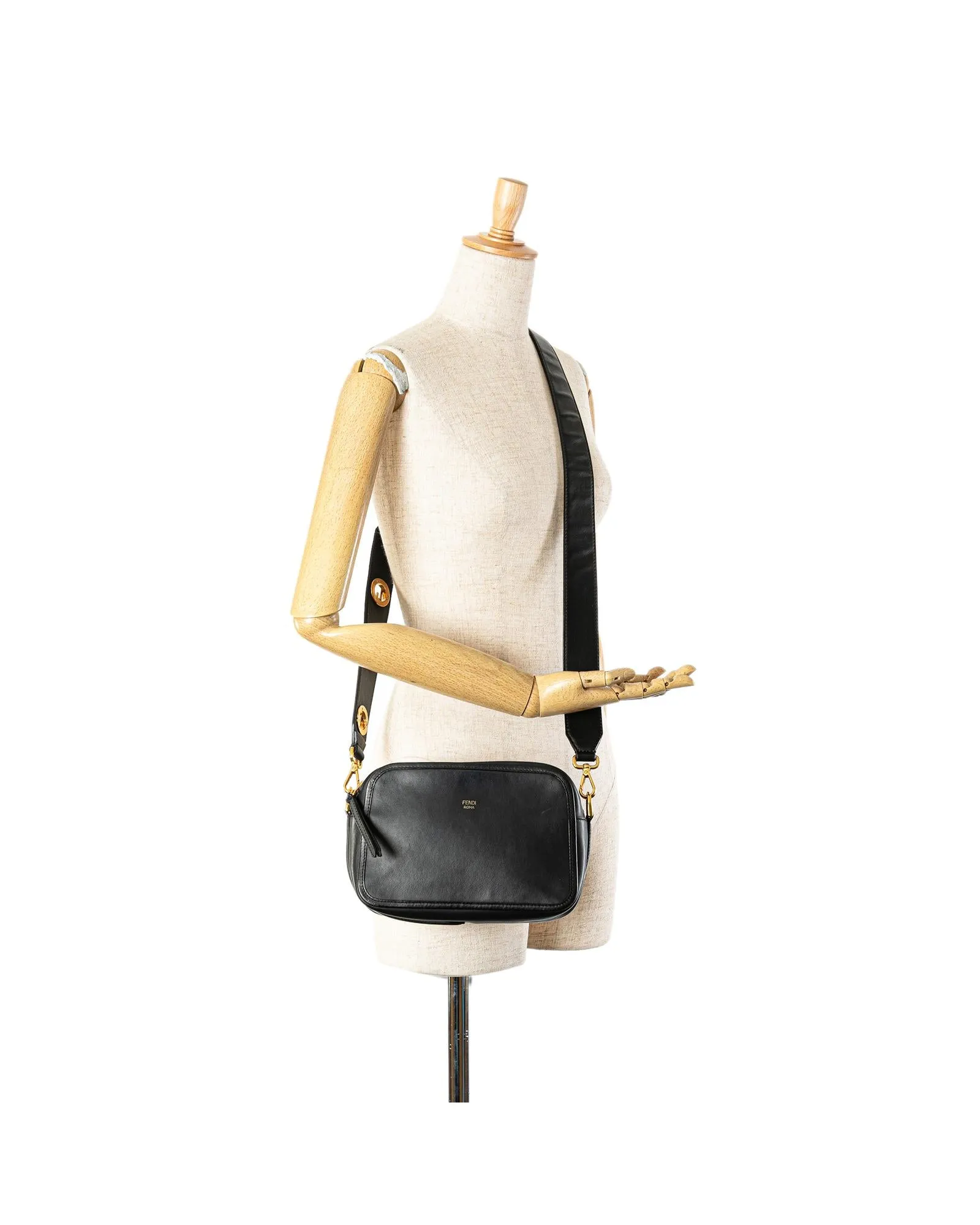 Calfskin Crossbody Camera Bag with Detachable Strap and Interior Pocket