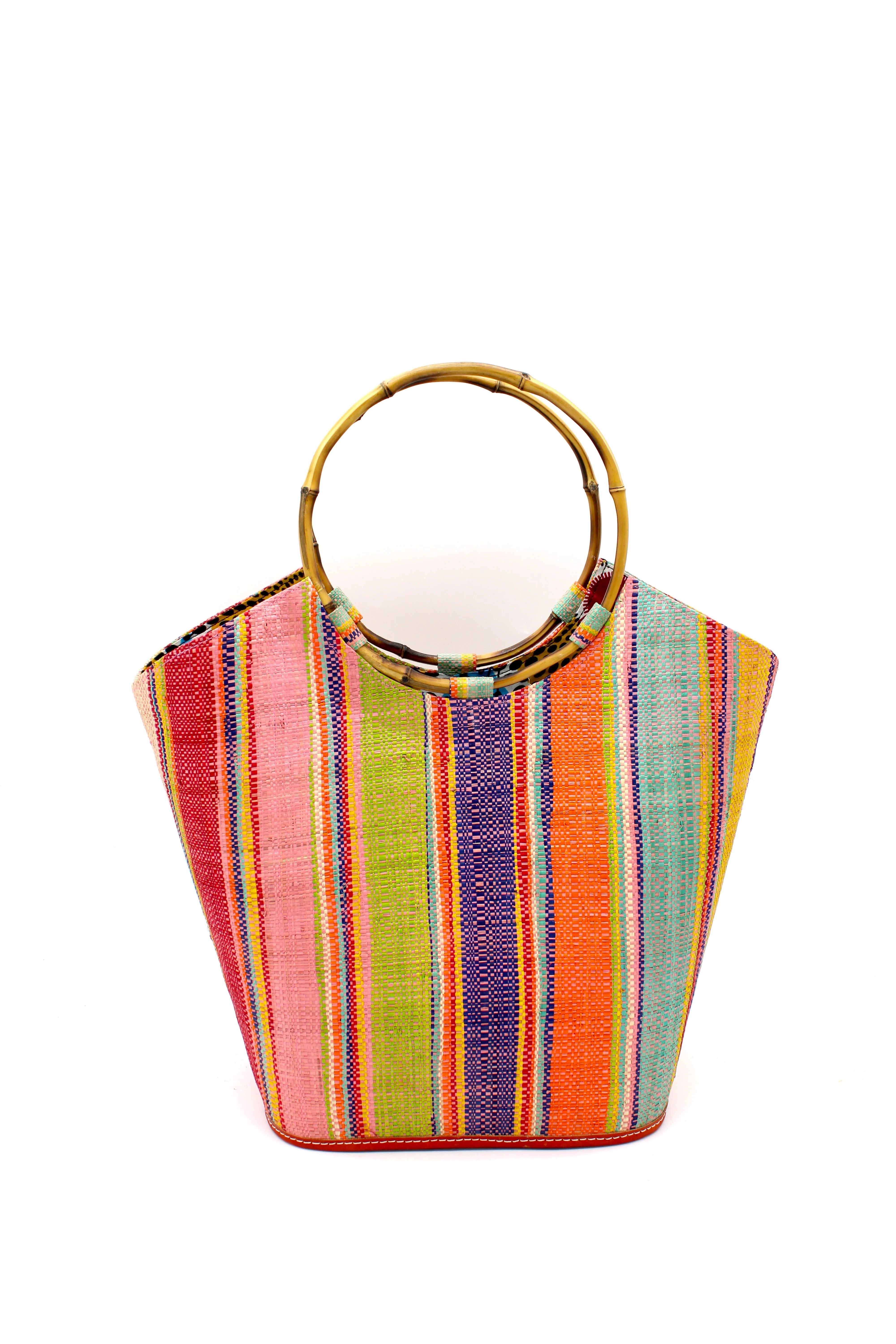 Carmen Straw Bucket Bag with Bamboo Handles