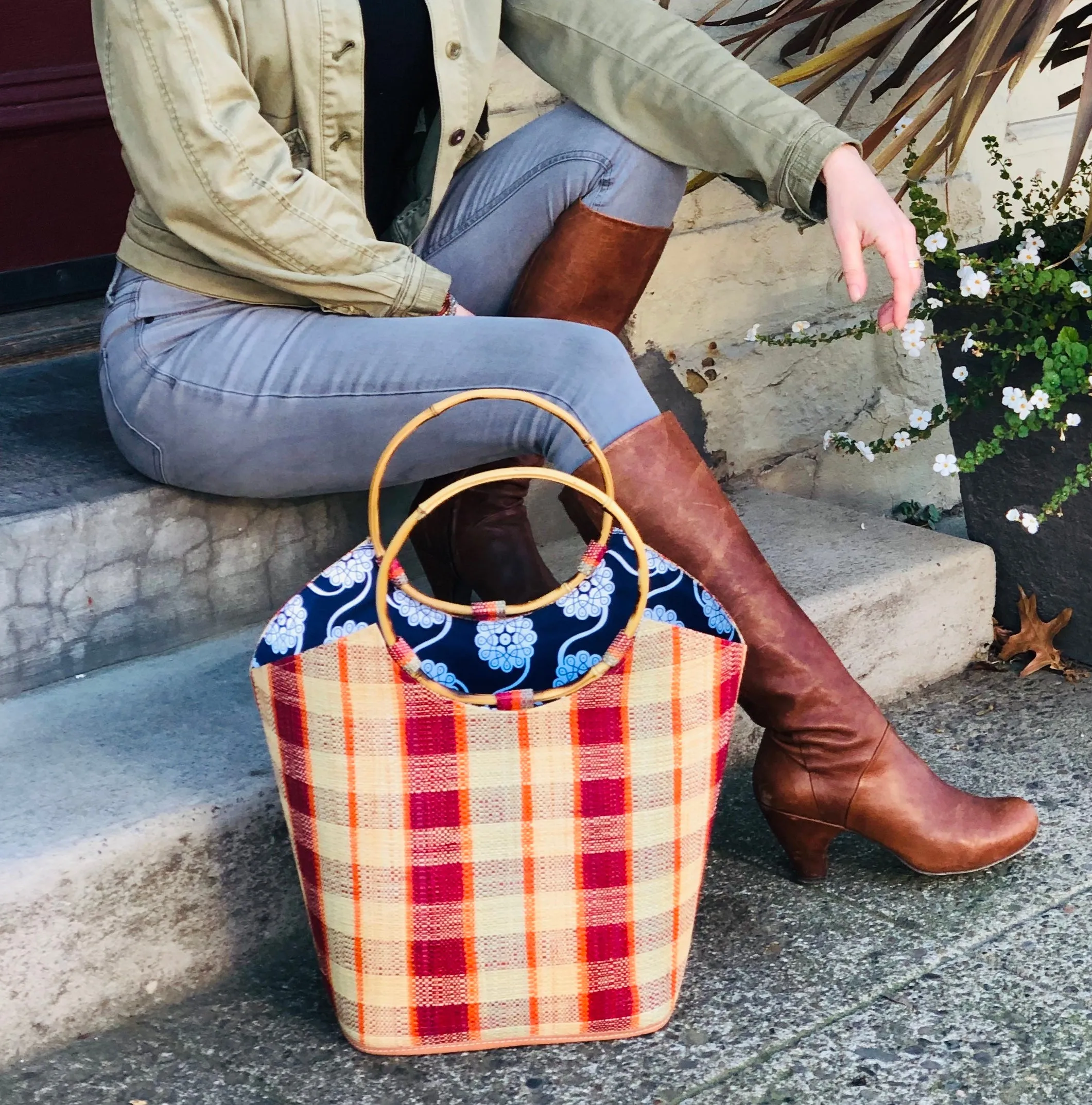 Carmen Straw Bucket Bag with Bamboo Handles