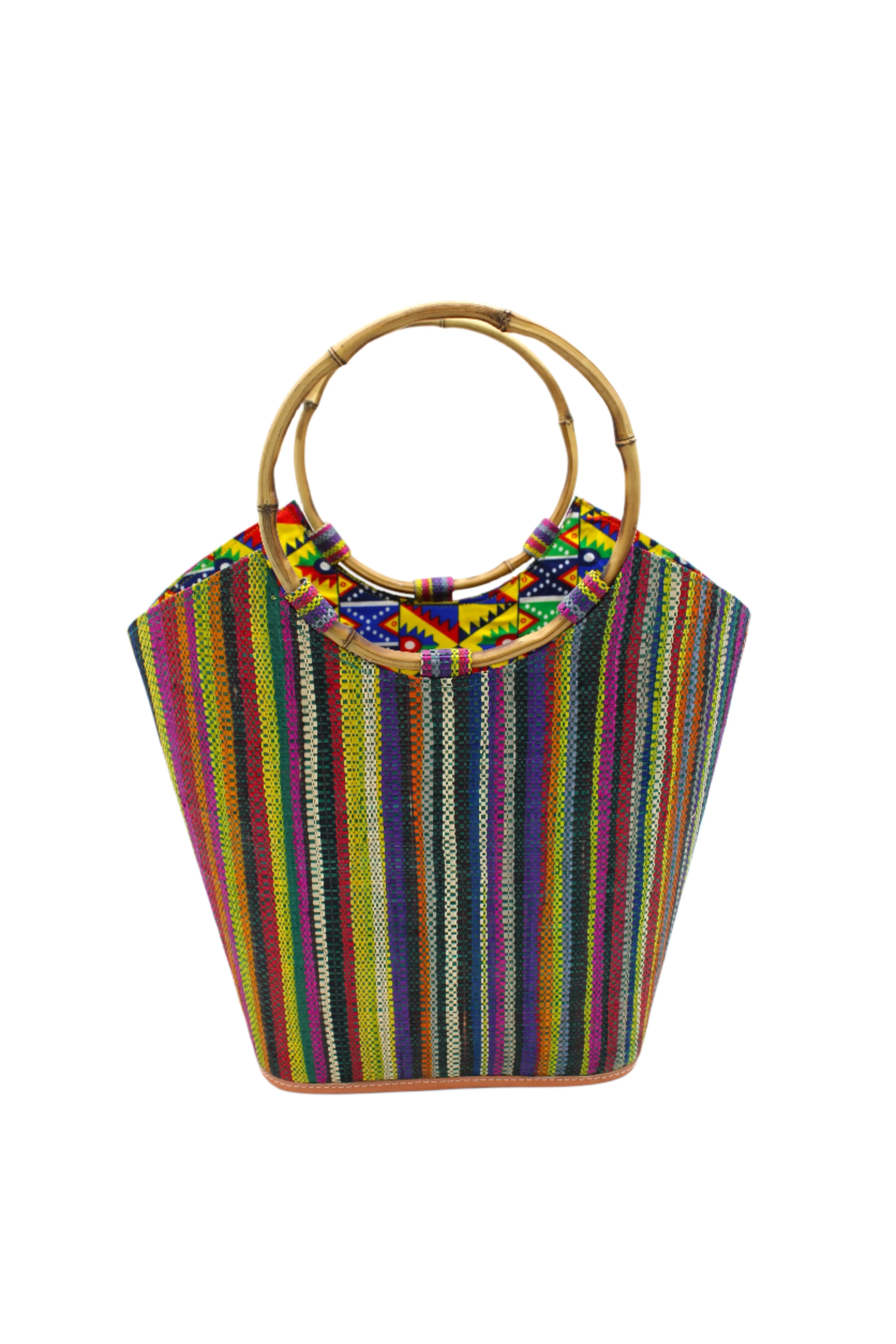 Carmen Straw Bucket Bag with Bamboo Handles