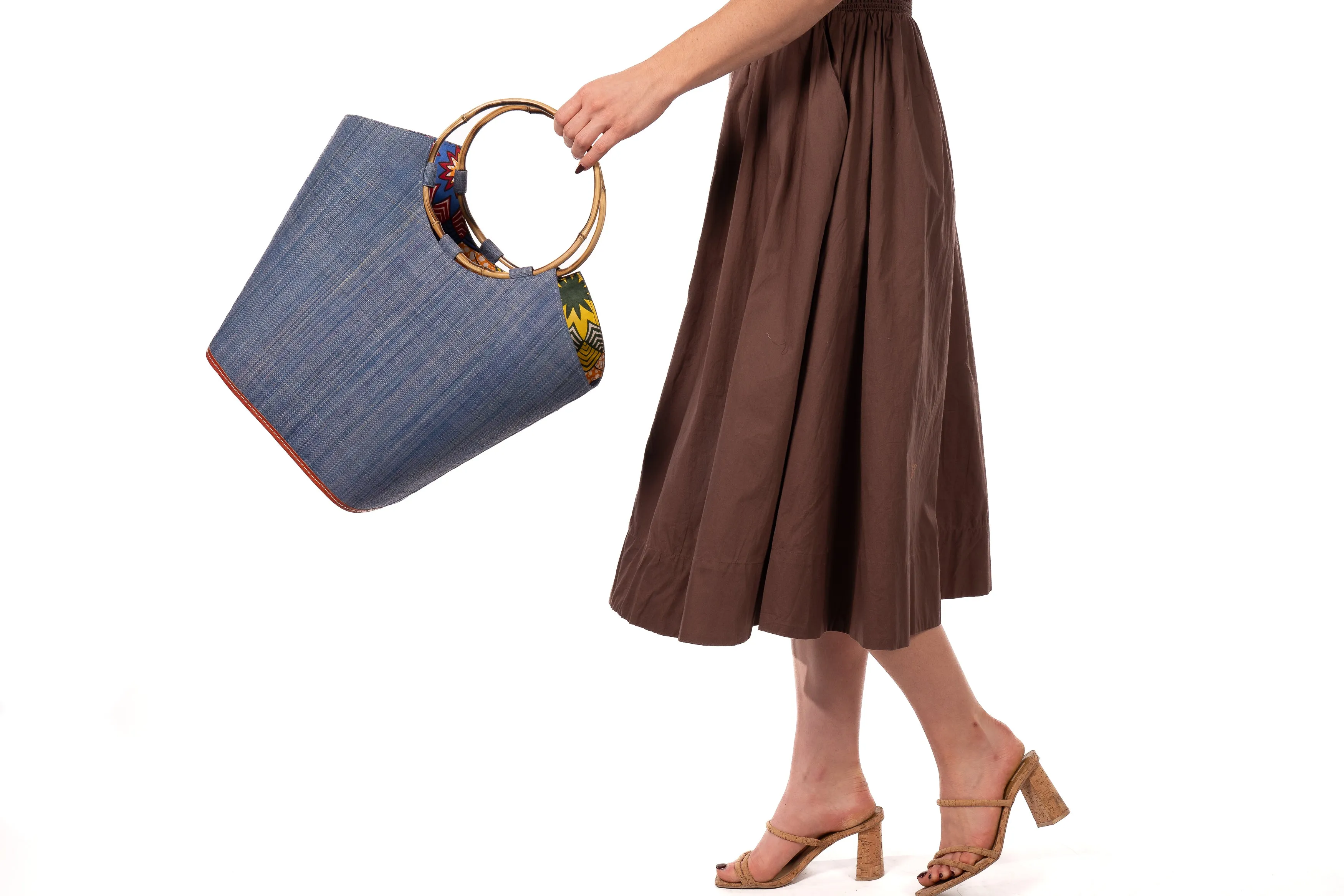 Carmen Straw Bucket Bag with Bamboo Handles