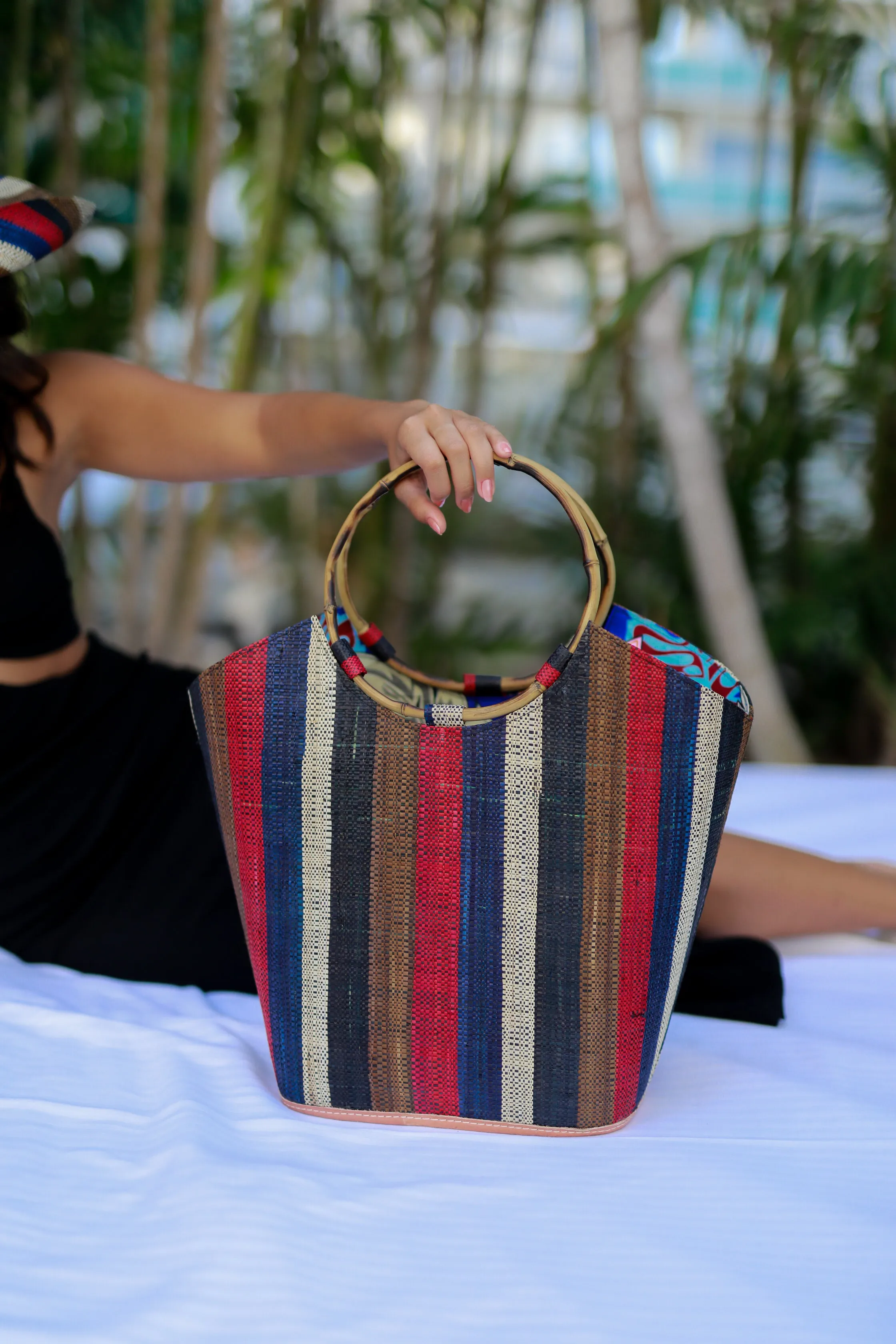 Carmen Straw Bucket Bag with Bamboo Handles