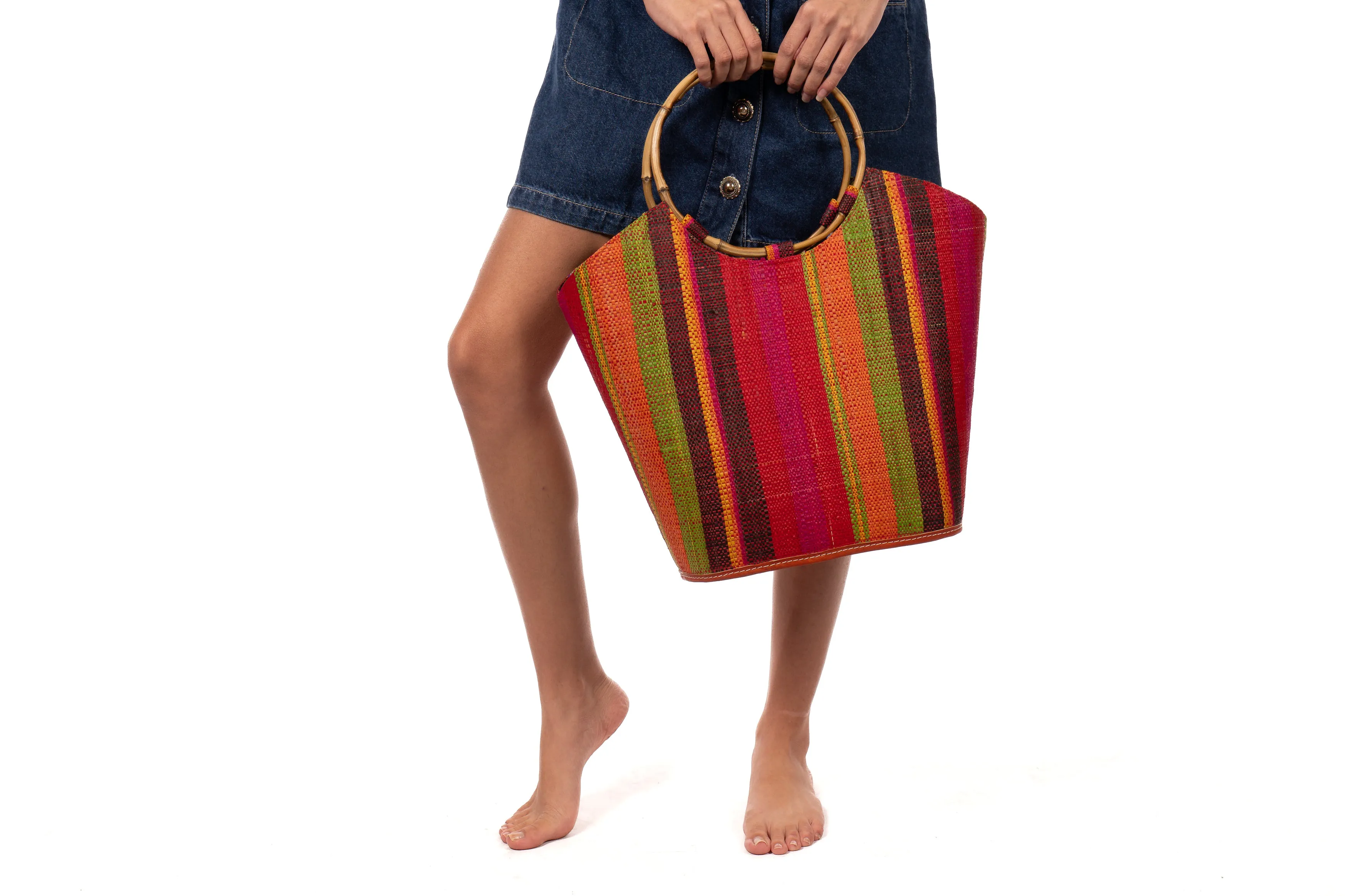 Carmen Straw Bucket Bag with Bamboo Handles