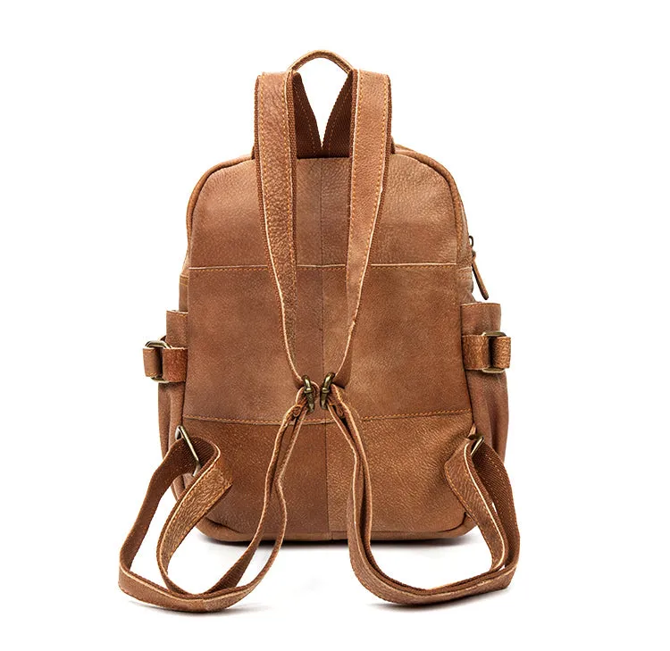 Cool Womens Brown Genuine Leather Backpack Purse Small Rucksack Bags For Women