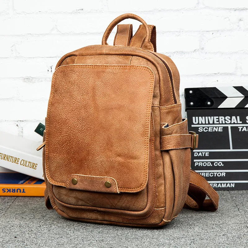 Cool Womens Brown Genuine Leather Backpack Purse Small Rucksack Bags For Women