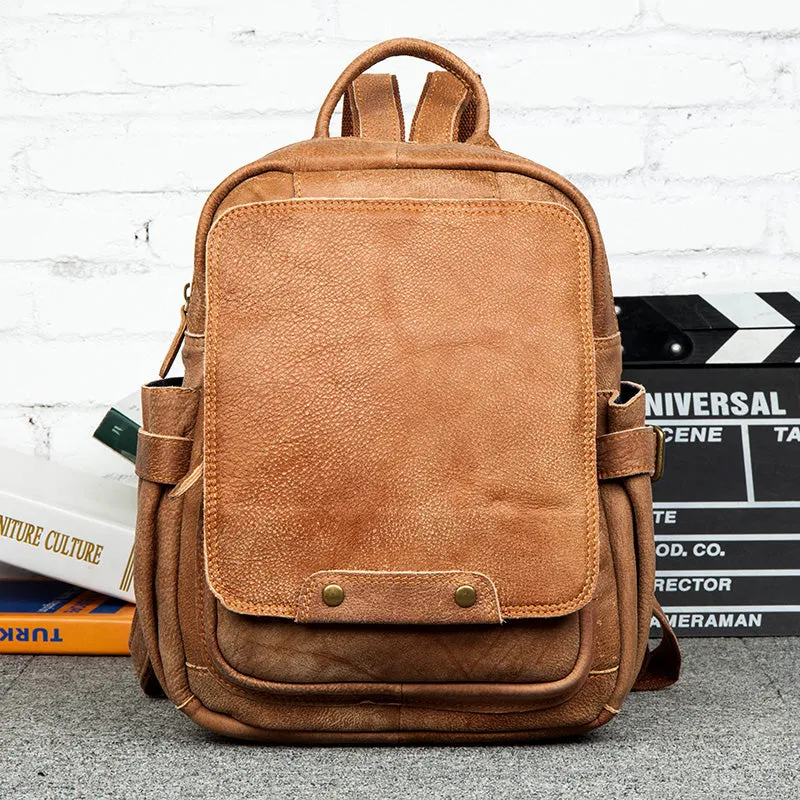 Cool Womens Brown Genuine Leather Backpack Purse Small Rucksack Bags For Women