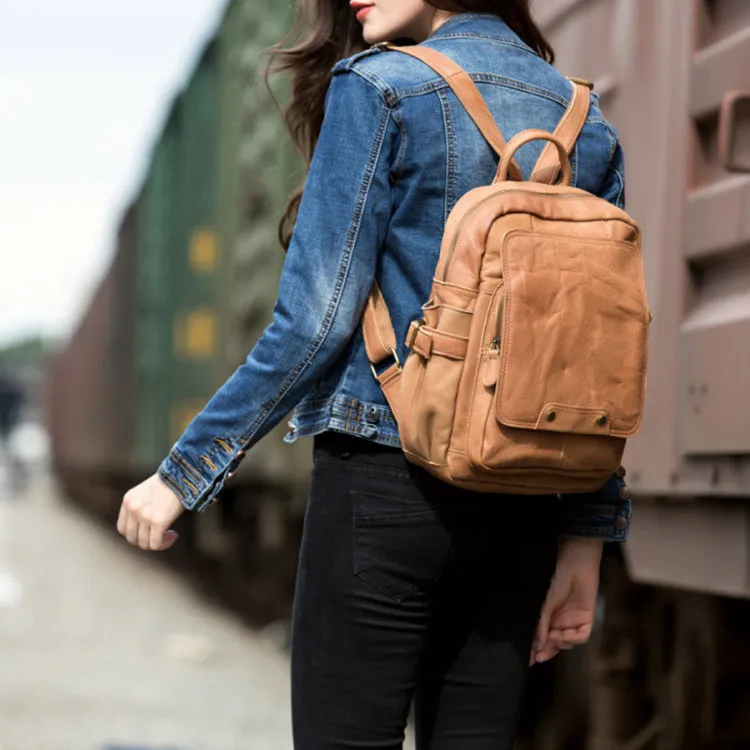 Cool Womens Brown Genuine Leather Backpack Purse Small Rucksack Bags For Women