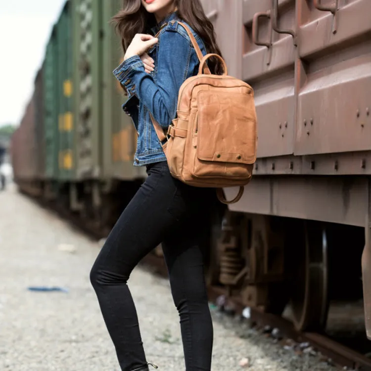 Cool Womens Brown Genuine Leather Backpack Purse Small Rucksack Bags For Women