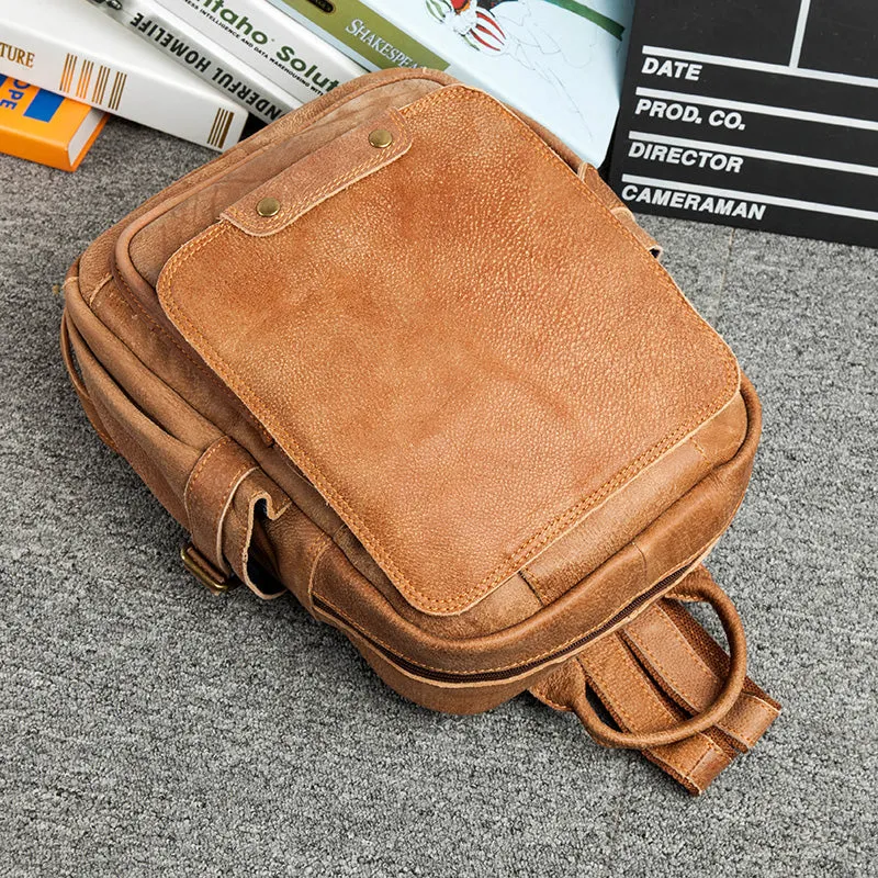 Cool Womens Brown Genuine Leather Backpack Purse Small Rucksack Bags For Women
