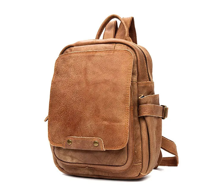 Cool Womens Brown Genuine Leather Backpack Purse Small Rucksack Bags For Women