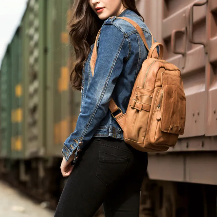 Cool Womens Brown Genuine Leather Backpack Purse Small Rucksack Bags For Women