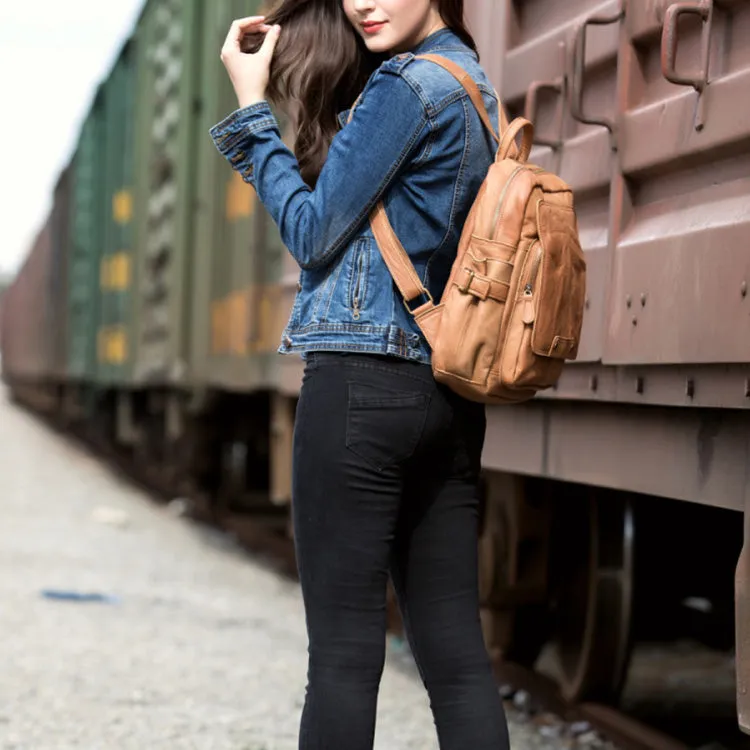 Cool Womens Brown Genuine Leather Backpack Purse Small Rucksack Bags For Women