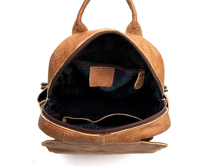 Cool Womens Brown Genuine Leather Backpack Purse Small Rucksack Bags For Women