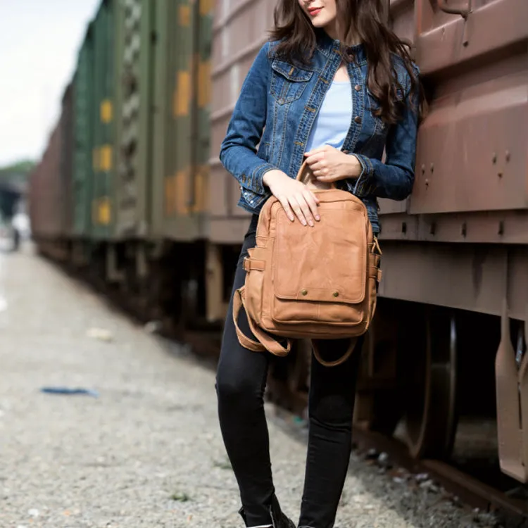 Cool Womens Brown Genuine Leather Backpack Purse Small Rucksack Bags For Women