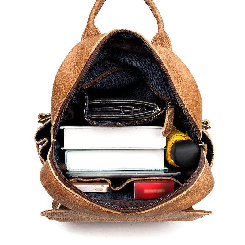 Cool Womens Brown Genuine Leather Backpack Purse Small Rucksack Bags For Women