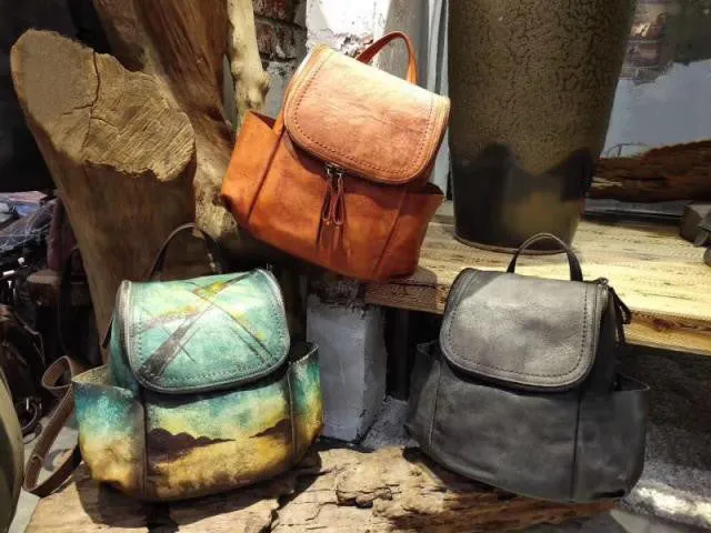 Cool Womens Square Leather Backpack Purse Fashion Bookbag for Women
