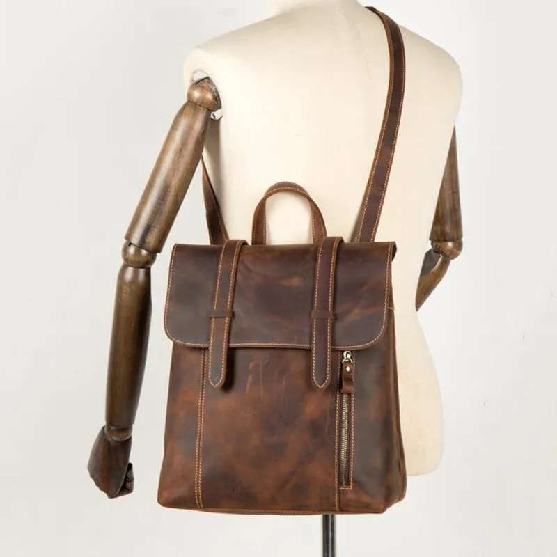 Crazy Horse Leather Backpack Laptop Backpack Travel Backpack Retro Shoulder Messenger Bag