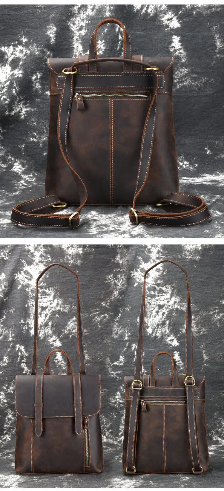 Crazy Horse Leather Backpack Laptop Backpack Travel Backpack Retro Shoulder Messenger Bag