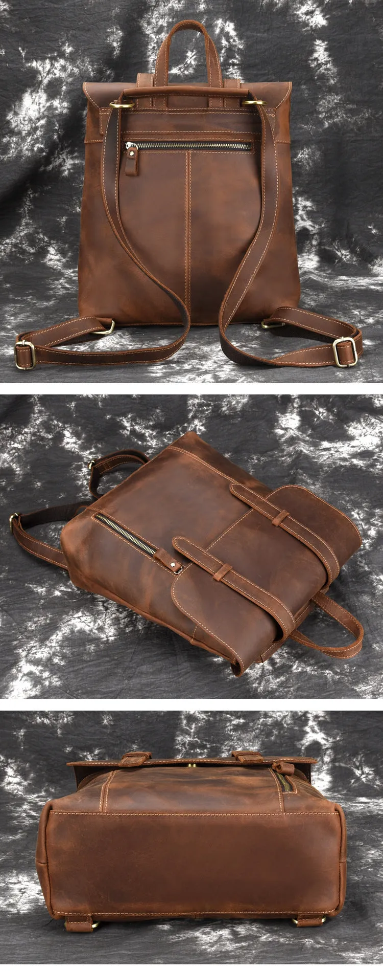Crazy Horse Leather Backpack Laptop Backpack Travel Backpack Retro Shoulder Messenger Bag
