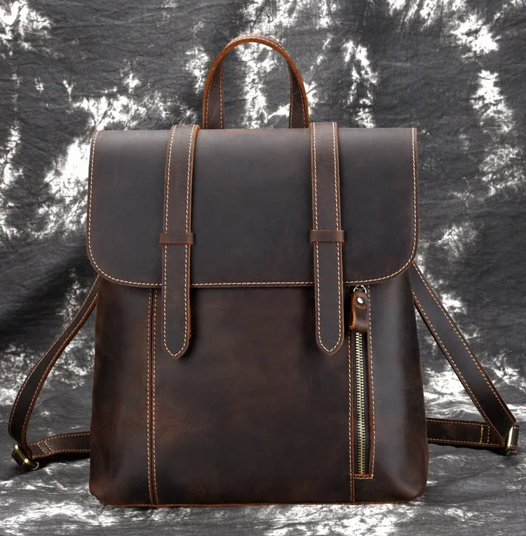 Crazy Horse Leather Backpack Laptop Backpack Travel Backpack Retro Shoulder Messenger Bag