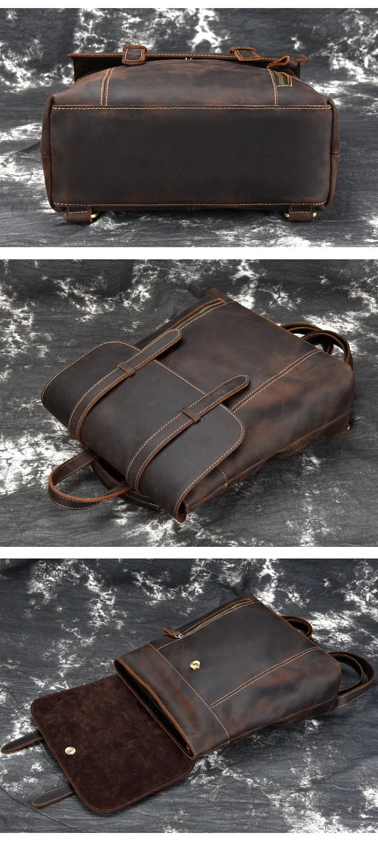 Crazy Horse Leather Backpack Laptop Backpack Travel Backpack Retro Shoulder Messenger Bag