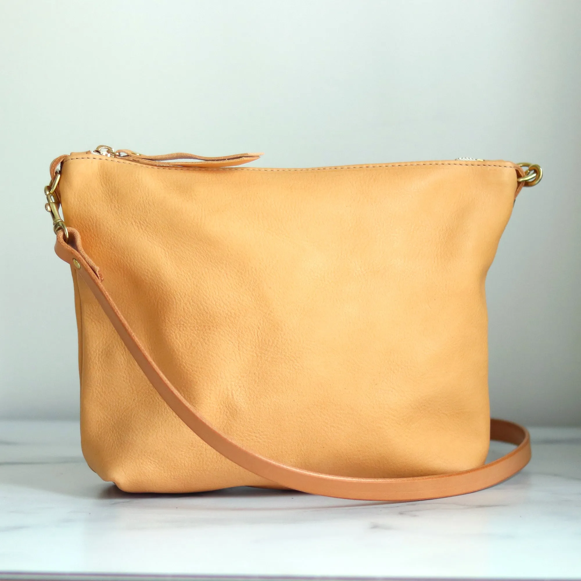 Crossbody Bag with Monogram - Beige Pebble