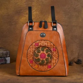 Embossed Pattern Women's Small Leather Backpack Purse Leather Rucksack