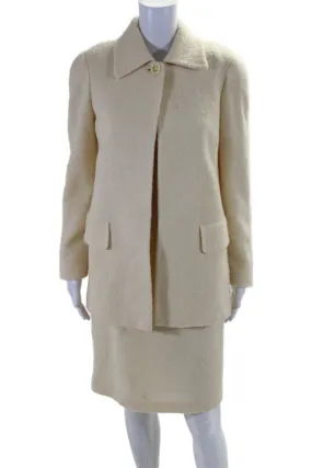 Fendi 365 Womens Wool Collared Long Sleeve Jacket   Dress Set Beige
