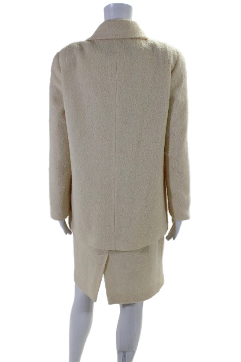 Fendi 365 Womens Wool Collared Long Sleeve Jacket   Dress Set Beige