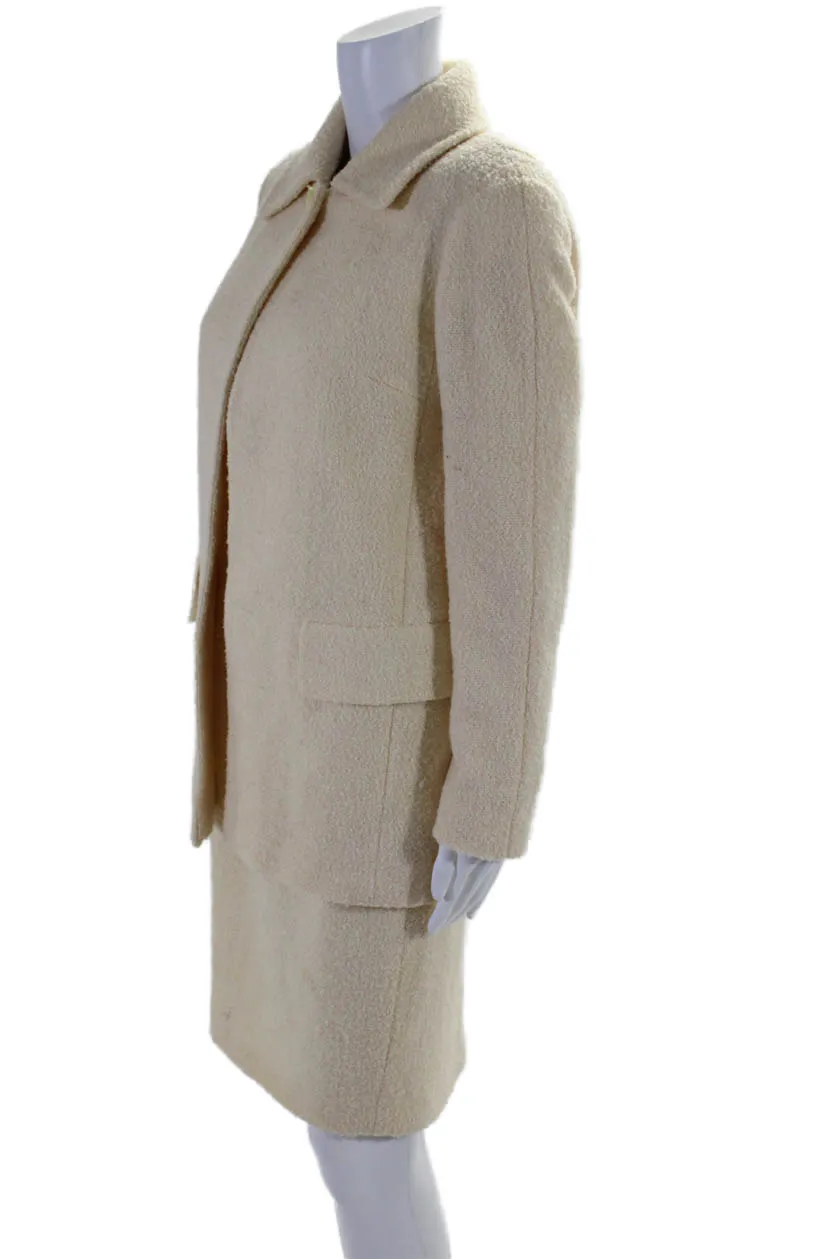 Fendi 365 Womens Wool Collared Long Sleeve Jacket   Dress Set Beige