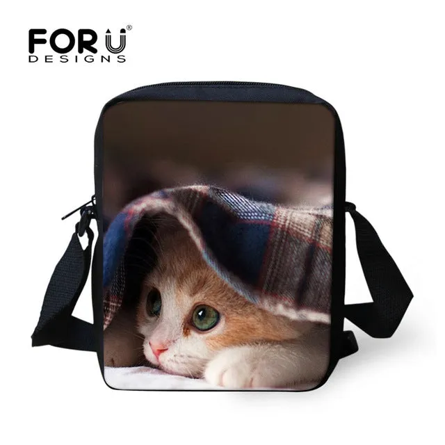 FORUDESIGNS Casual Women Handbag 3D Cat Cross-body Bags For Girls Child Small Shoulder Bag Kids Messenger Bag Mochilas Infantil