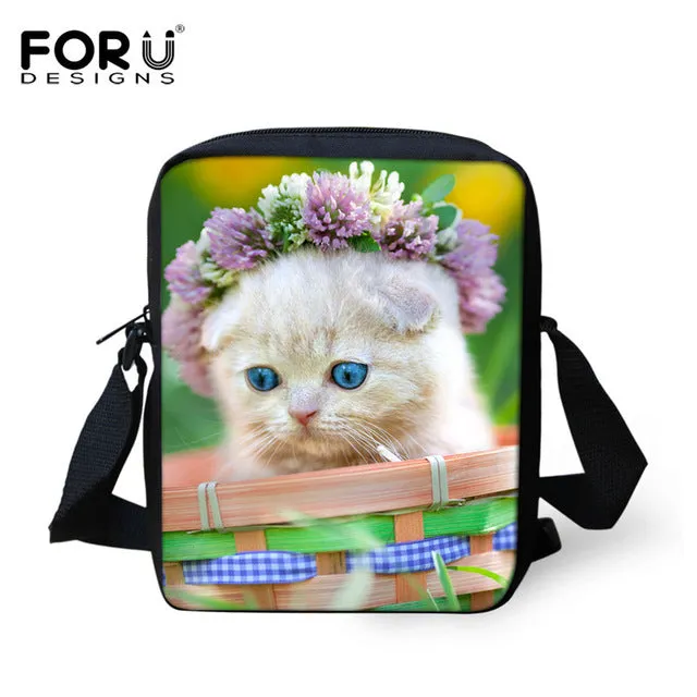 FORUDESIGNS Casual Women Handbag 3D Cat Cross-body Bags For Girls Child Small Shoulder Bag Kids Messenger Bag Mochilas Infantil