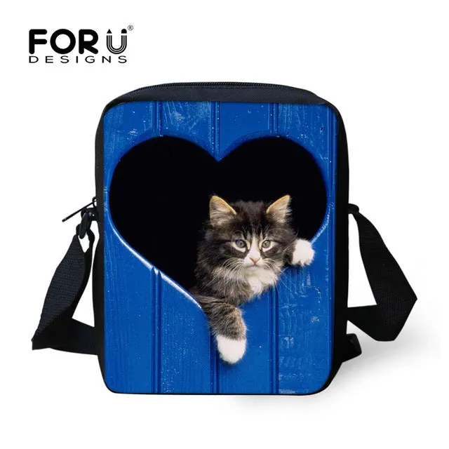 FORUDESIGNS Casual Women Handbag 3D Cat Cross-body Bags For Girls Child Small Shoulder Bag Kids Messenger Bag Mochilas Infantil