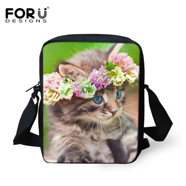 FORUDESIGNS Casual Women Handbag 3D Cat Cross-body Bags For Girls Child Small Shoulder Bag Kids Messenger Bag Mochilas Infantil