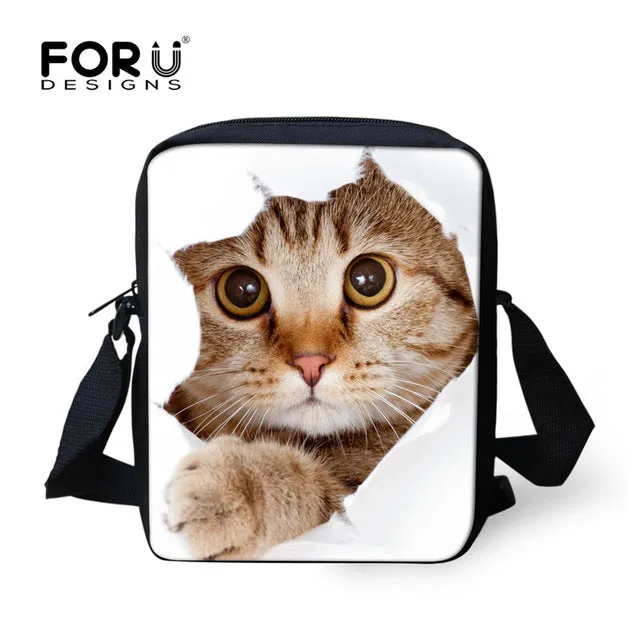 FORUDESIGNS Casual Women Handbag 3D Cat Cross-body Bags For Girls Child Small Shoulder Bag Kids Messenger Bag Mochilas Infantil